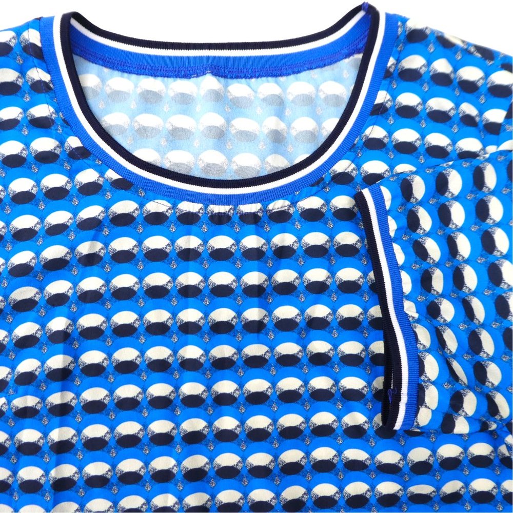 Dior SiLK Blue Printed Dress Knit Crewneck Cuffs Ruffle Hem Sporty Stretch Italy - Picture 4 of 7